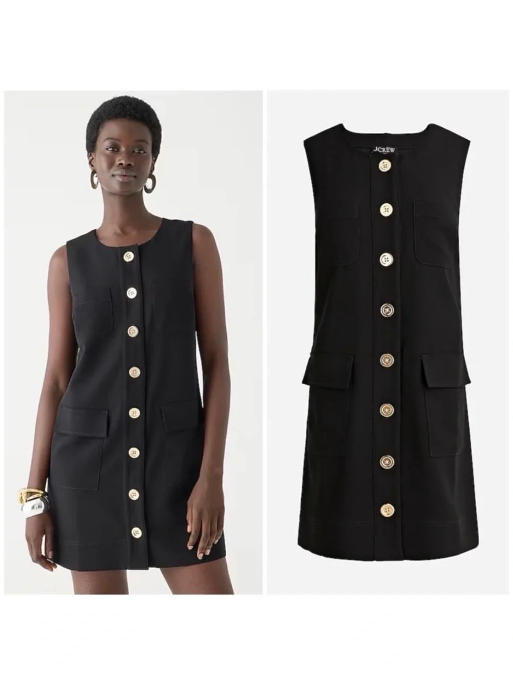 NWT J. Crew Button-front shift dress in drapey crepe $198 Black Womens